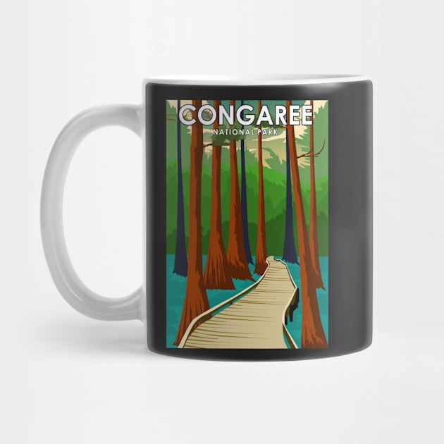 Congaree National Park Vintage Minimal Travel Poster by jornvanhezik